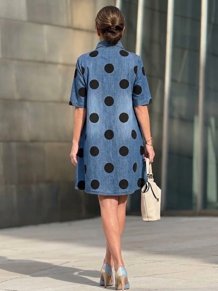 Relaxed-fit Casual Polka-dot Denim Dress