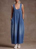 Women's U-neck Sleeveless Casual Loose Denim Dress