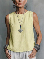 Cotton And Linen Jacquard Sleeveless Loose Slimming Artistic Casual Vest Pure Cotton Top