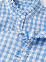 Casual Linen-cotton Plaid Shirt With A Ruffle Collar