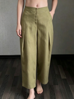 Minimalist Elegant Pleated Cotton-linen Cropped Trousers