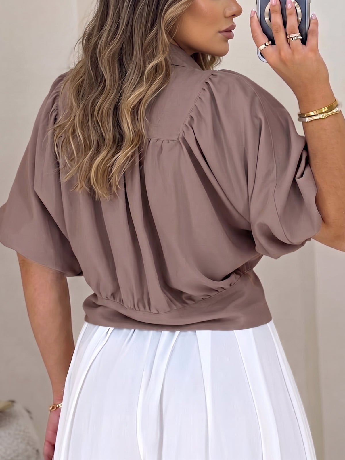 Women's Short-sleeved Collared Cropped Shirt