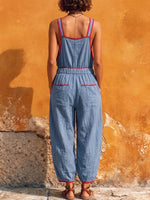 Women's Solid Color V-neck Sleeveless Casual Loose Wide-leg Jumpsuit