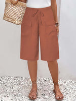 Women's Solid Color Stylish Loose-fit Pockets Casual Short Pants