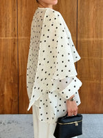 Women's Polka-dot Print Crew Neck Long-sleeve Loose Casual Chiffon Top