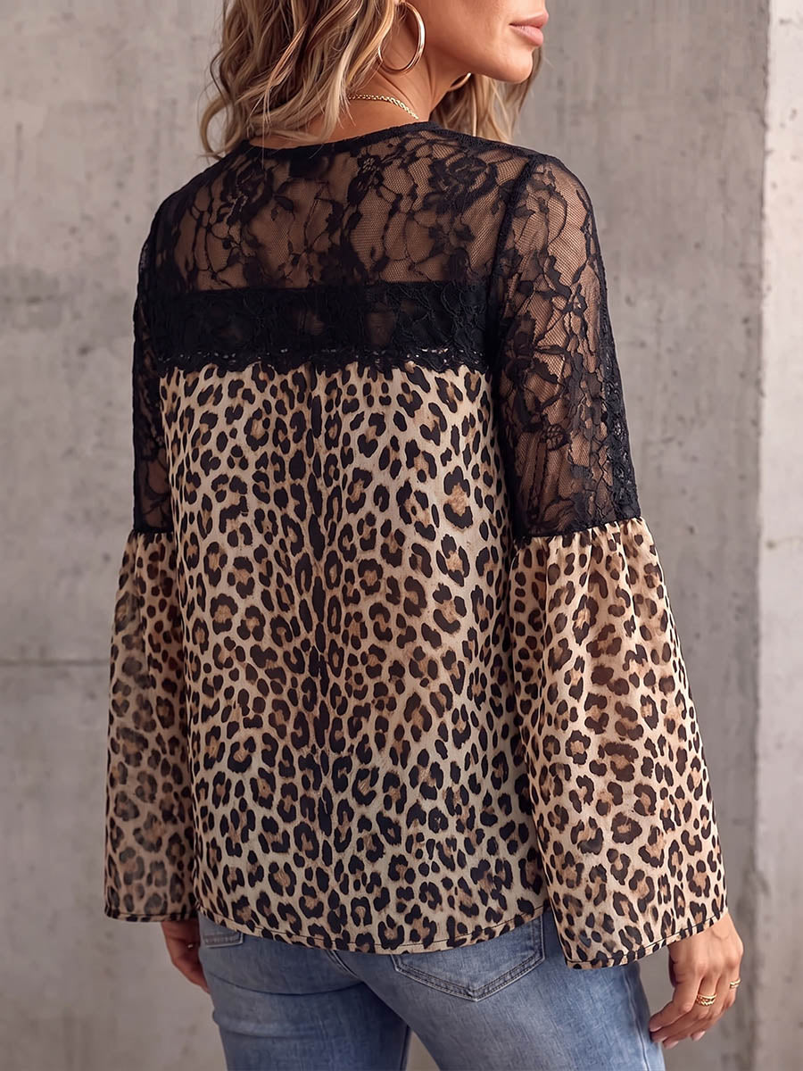 Vintage Elegant Floral Embroidered Lace Chiffon Patchwork Shirt