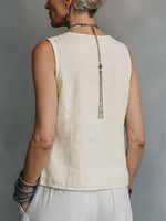 Cotton And Linen Jacquard Sleeveless Loose Slimming Artistic Casual Vest Pure Cotton Top