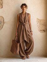 Minimalist Elegant Knotted Cotton-linen Jumpsuit