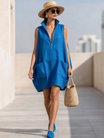 Artfully Tailored Royal Cotton-linen Mini Dress