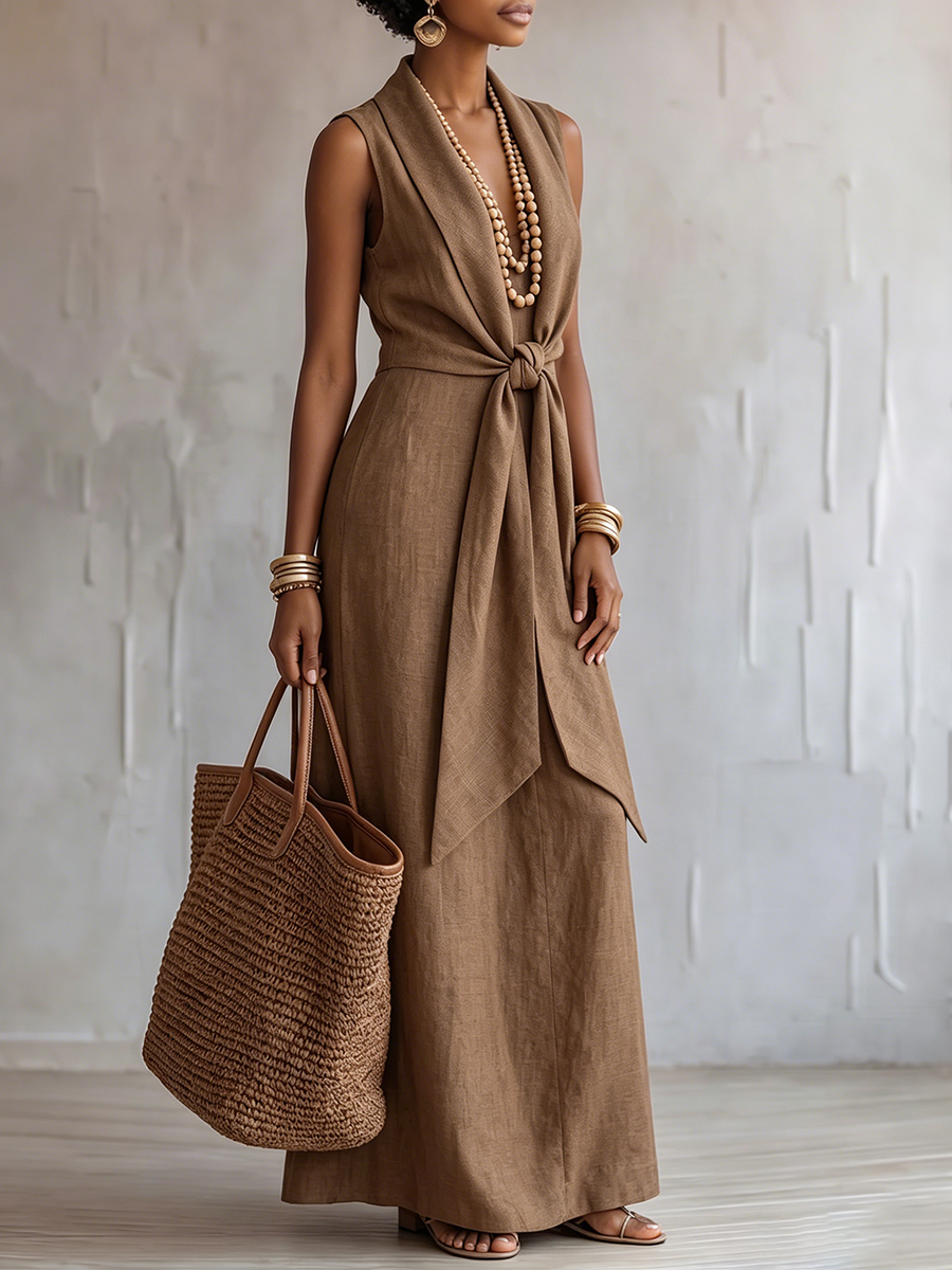 Minimalist Elegant Lace-up Cotton-linen Dress