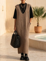 Effortless Textured Knit Pinafore Maxi Dress