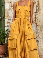 Women's Casual Loose Stylish Sleeveless Adjustable Waist Pockets Cotton Linen Jumpsuit