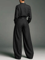 Women's Solid Color Art Casual Lapel Top And Pants Two-piece Set