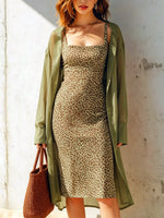 Women's Leopard Pattern Art Casual Sleeveless Dress And Cover Up Shirt