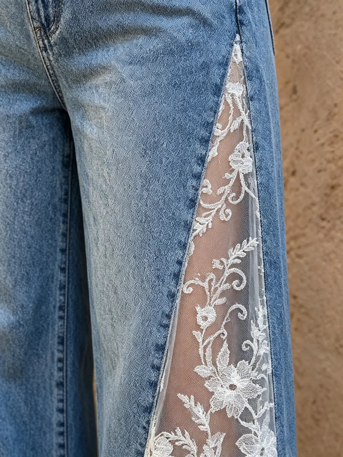 Women's Lace Side-Panel Wide-Leg Jeans