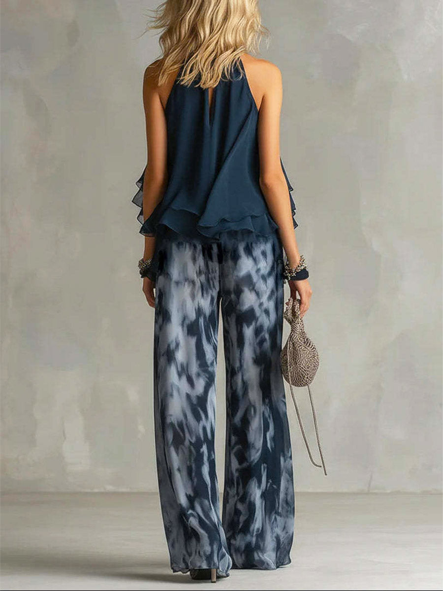 Women's Casual Stylish Sleeveless Top And Print Pants Two-piece Set