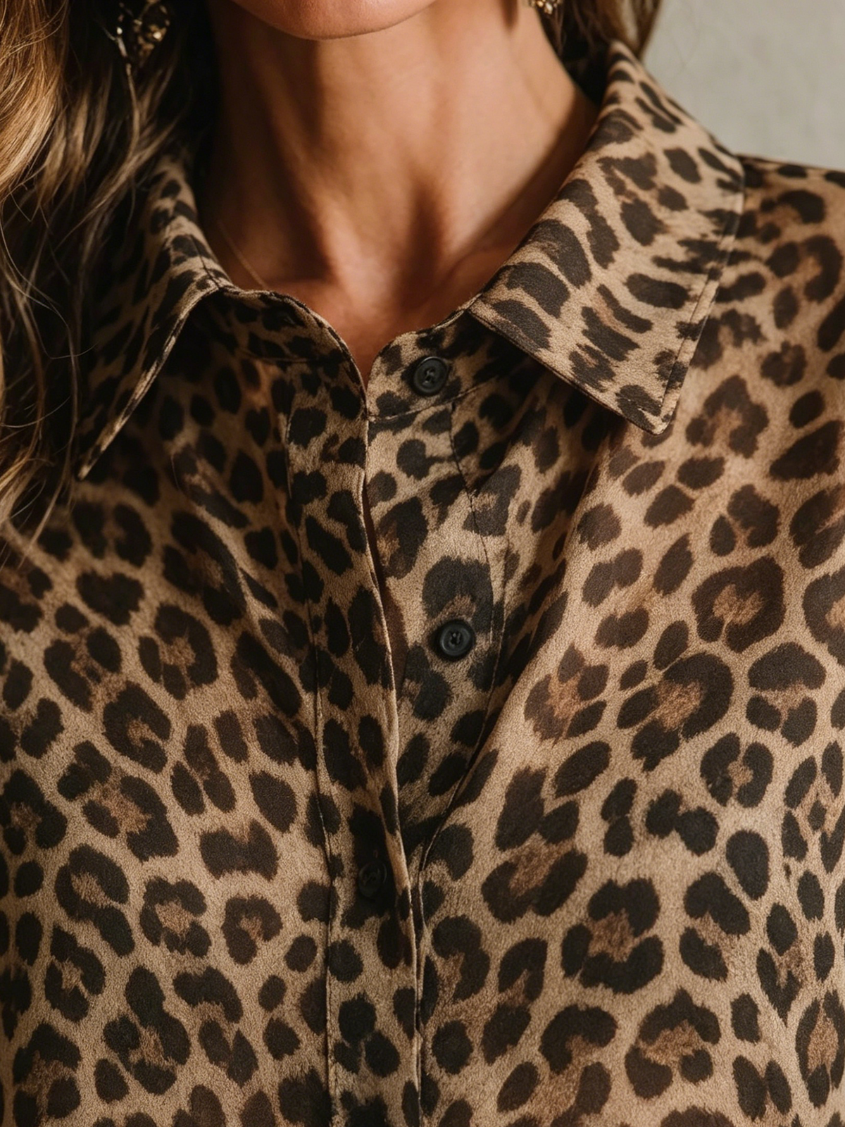 Women's Sheer Leopard Print Button-Down Shirt
