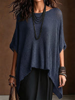 Open-knit Batwing-sleeve Pullover With An Asymmetrical Hem