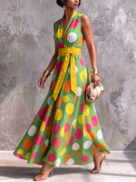 Artistic Polka-dot Print Dress With A Belt