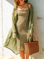Women's Leopard Pattern Art Casual Sleeveless Dress And Cover Up Shirt