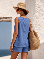 Breathable Elegant Boat-neck Cotton-linen Two-piece Set