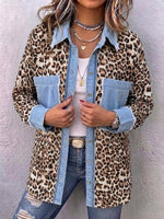 Relaxed-fit Casual Denim Shirt With Leopard-print Panels