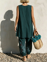 Bohemian-style Sleeveless Cotton-linen Two-piece Set