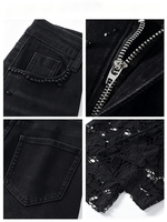 Women's Loose-fit, Straight-leg Jeans Featuring Black Lace Cutouts And Bead Embellishments For A Slimming Look