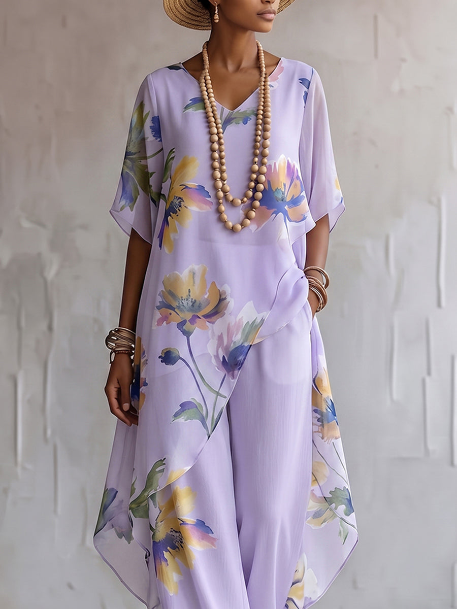 Elegant Bohemian Resort-style Floral Print Two-piece Set