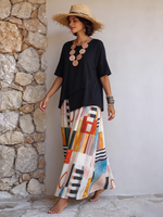 Artistic Geometric Print Cotton Two-piece Set