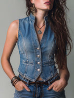 Women's V-neck Sleeveless Casual Loose Denim Vest Top