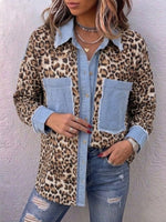 Relaxed-fit Casual Denim Shirt With Leopard-print Panels