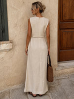 Bohemian Floral Print Sleeveless Linen And Cotton Maxi Dress