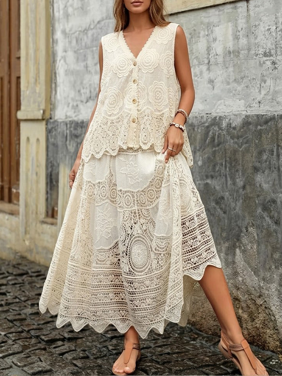 Bohemian Embroidered Cotton Midi Skirt