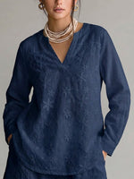 Loose-fit Long-sleeve Cotton Shirt With Lace Embroidery