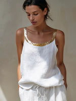 Shimmering Sequin-Trim Linen Tank Top