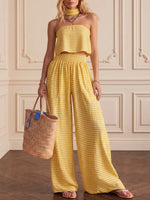Effortless Striped Crop Top & Wide-leg Trouser Set（includes Neck Gaiter）