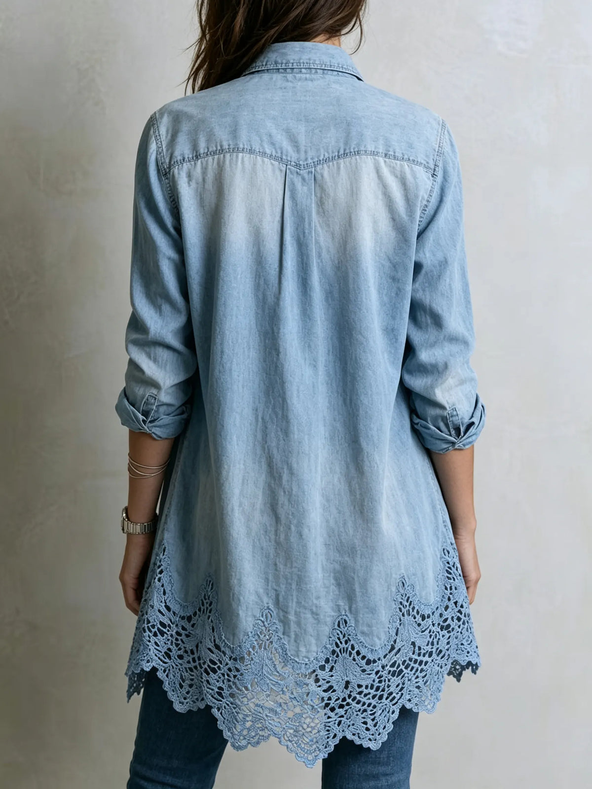 Women's Longline Lace-Trim Denim Shirt