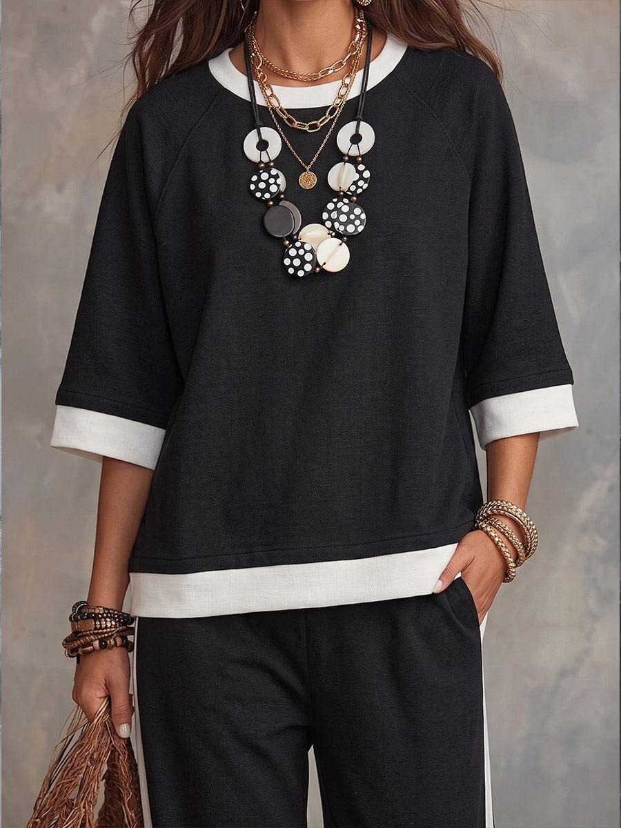 Vintage Art Comfortable Fabrics Patchwork Cotton Sweatshirt Set