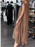 Stylish Tencel-cotton Sleeveless Dress Featuring Metal Chain Detailing.