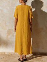 Retro-casual Resort-style V-neck Maxi Dress With Patch Pockets