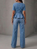 Stylish, Casual, Slim-fit Denim Two-piece Set (top And Jeans)