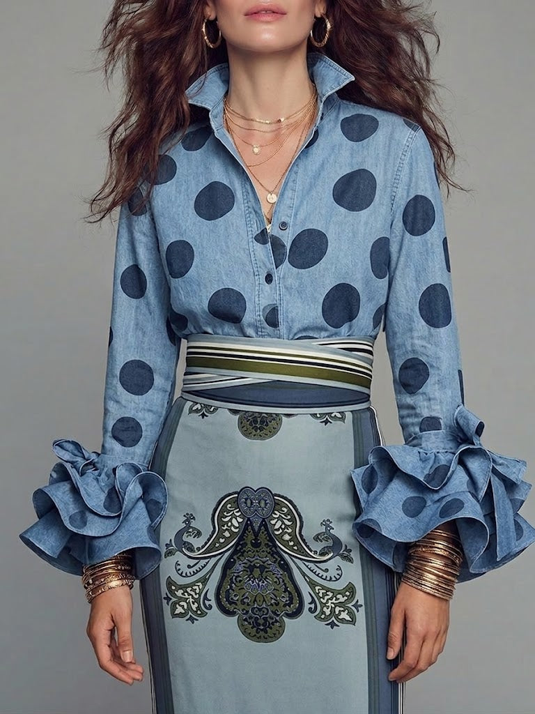 Stylish Polka-dot Denim Shirt