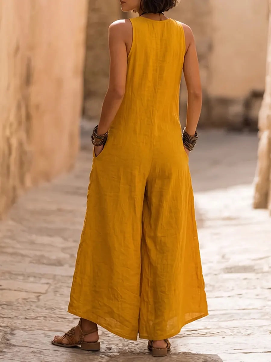 Vibrant Ethnic Pattern Print Wide-leg Jumpsuit